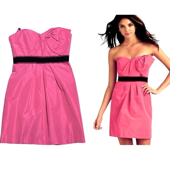 NWT BCBGMaxAzria Size 4 Strapless Cocktail Dress Mini Bow Sheath Neon Pink y2k - Picture 11 of 11